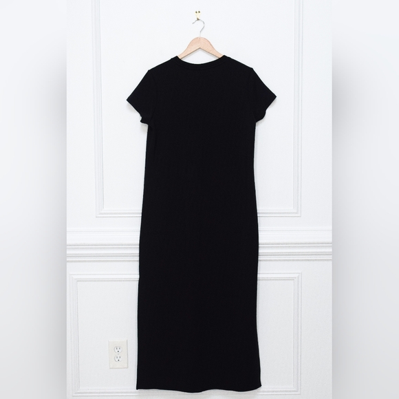 Spanx AirEssentials Maxi Dress Black Short Sleeve Side Slits Size Large Stretch - Picture 7 of 10